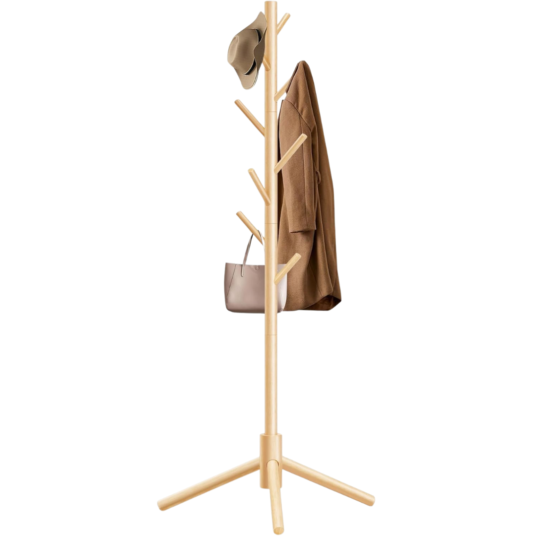 Unisakey Wooden Coat Rack W/ 8 Hooks & Adjustable Heights