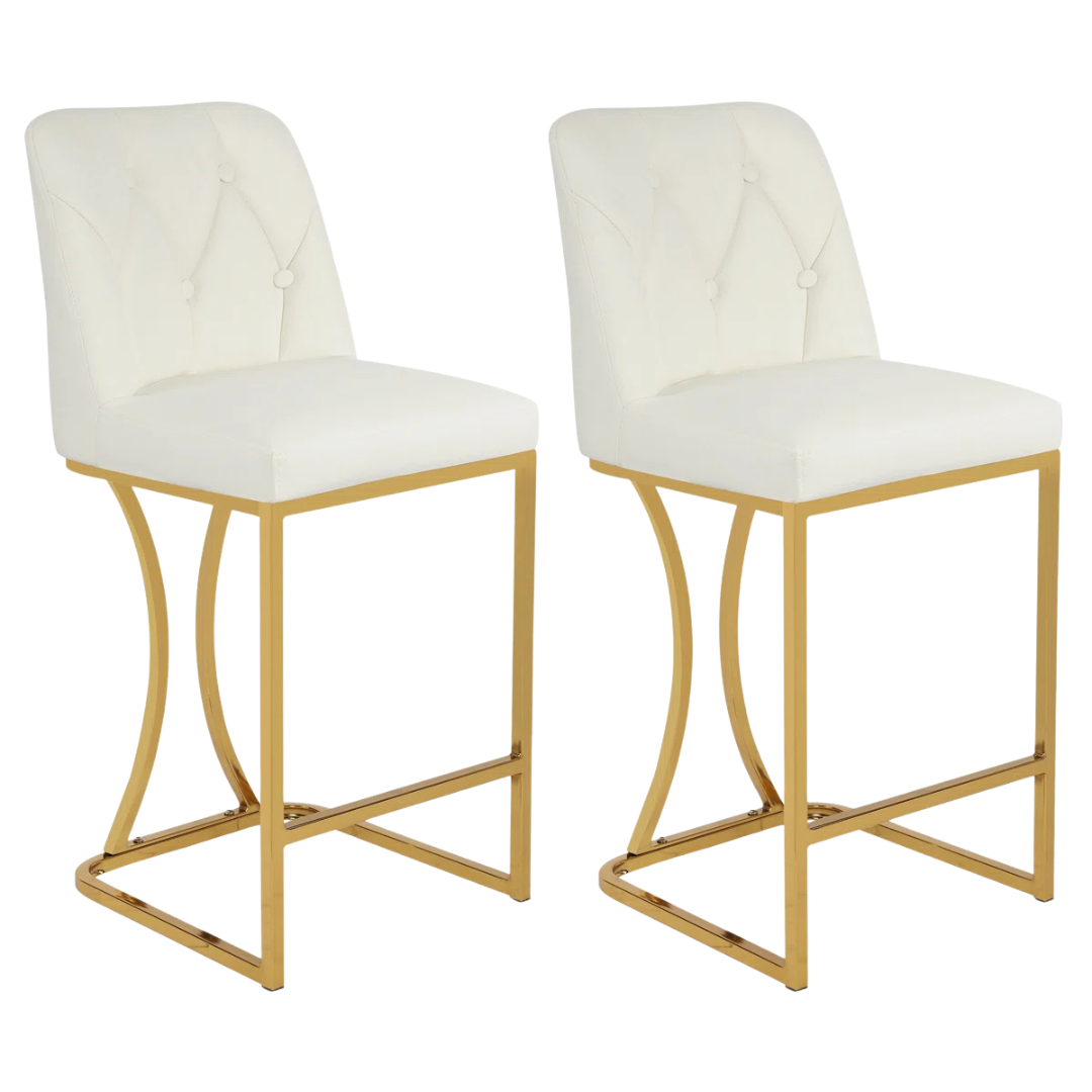 2-Pack 25.25'' H Pu Leather Upholstered Counter Stool With Gold Steel Base