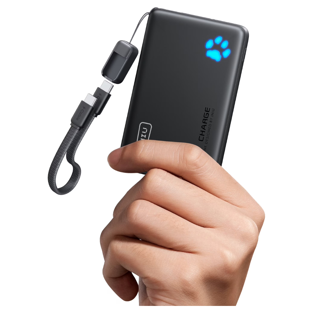 INIU 10000mAh 45W USB-C PD Power Bank W/ USB-C Lanyard Cable