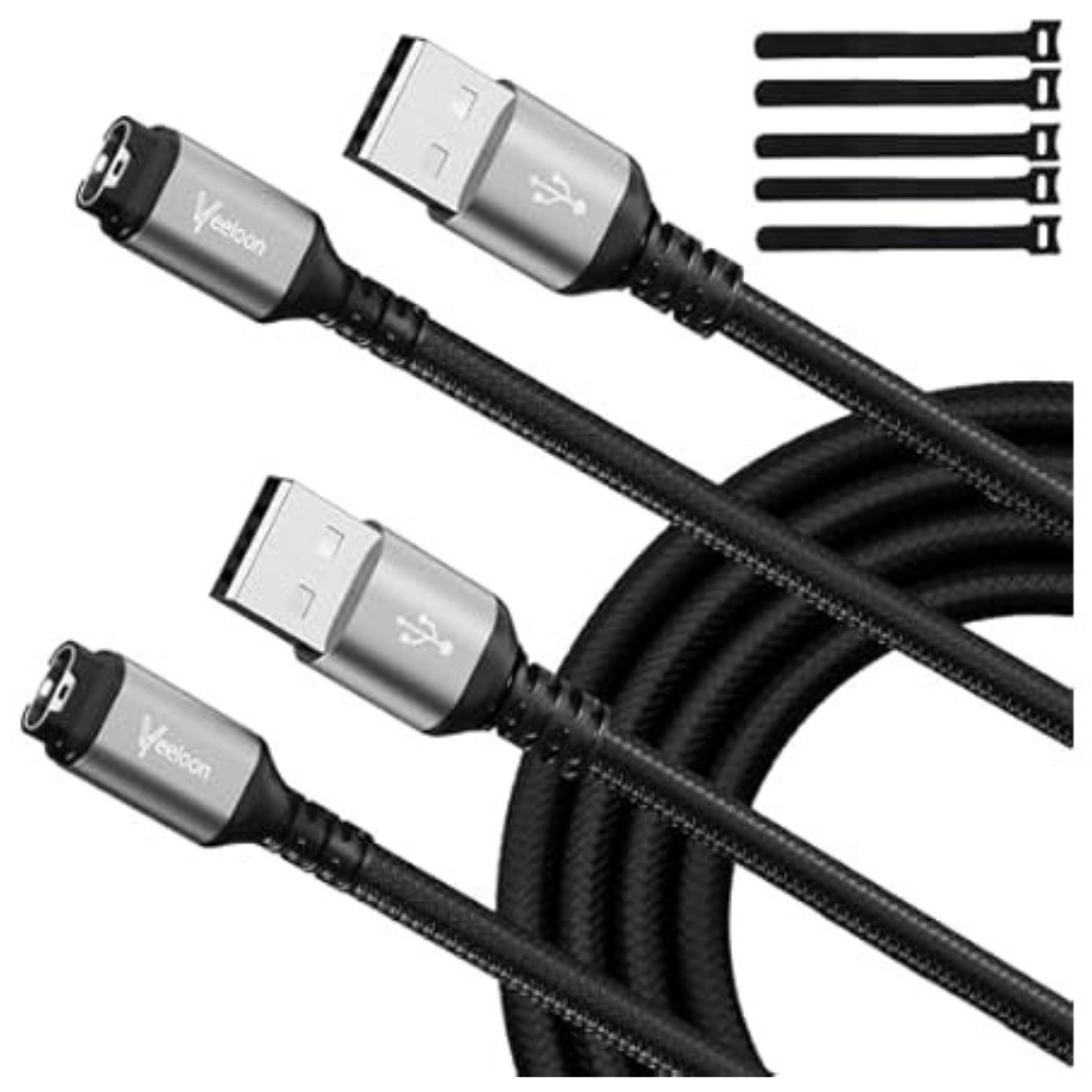 2-Pack Veeloon 4' Right-Angle Garmin Watch Charger Cable