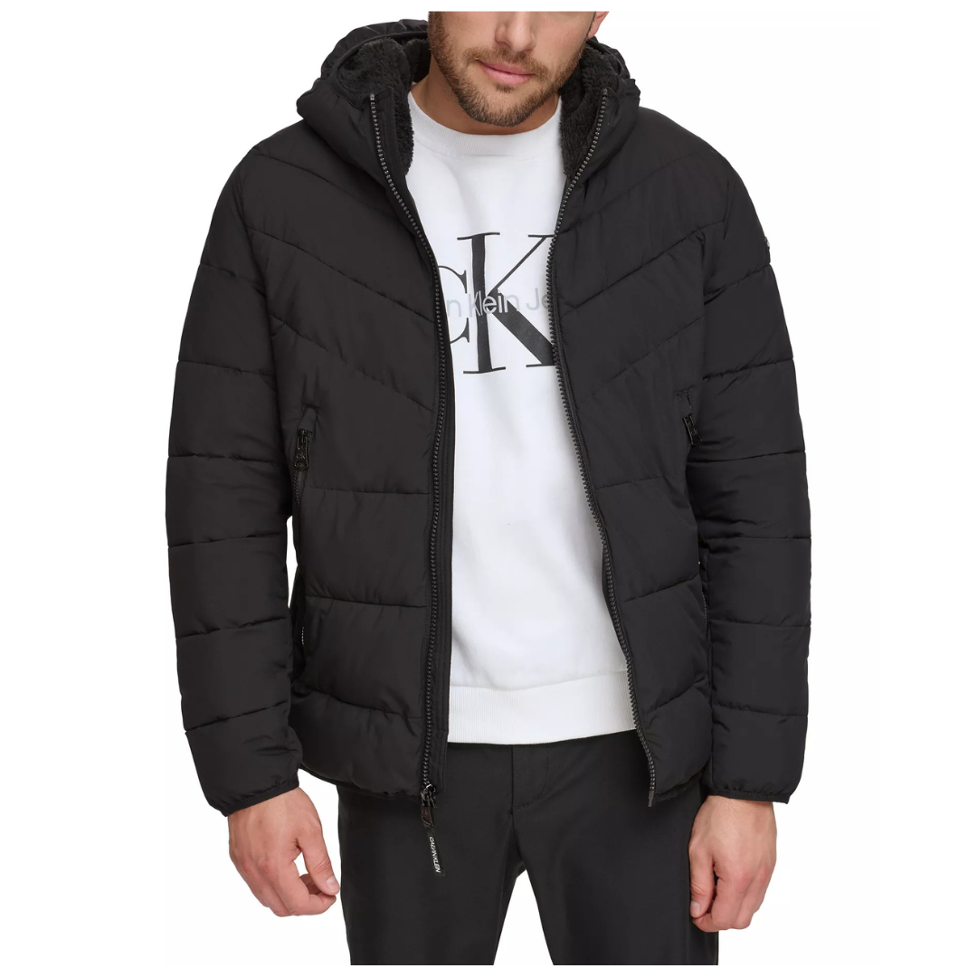 Calvin Klein Men's Chevron Stretch Jacket With Sherpa Lined Hood (4 Colors)