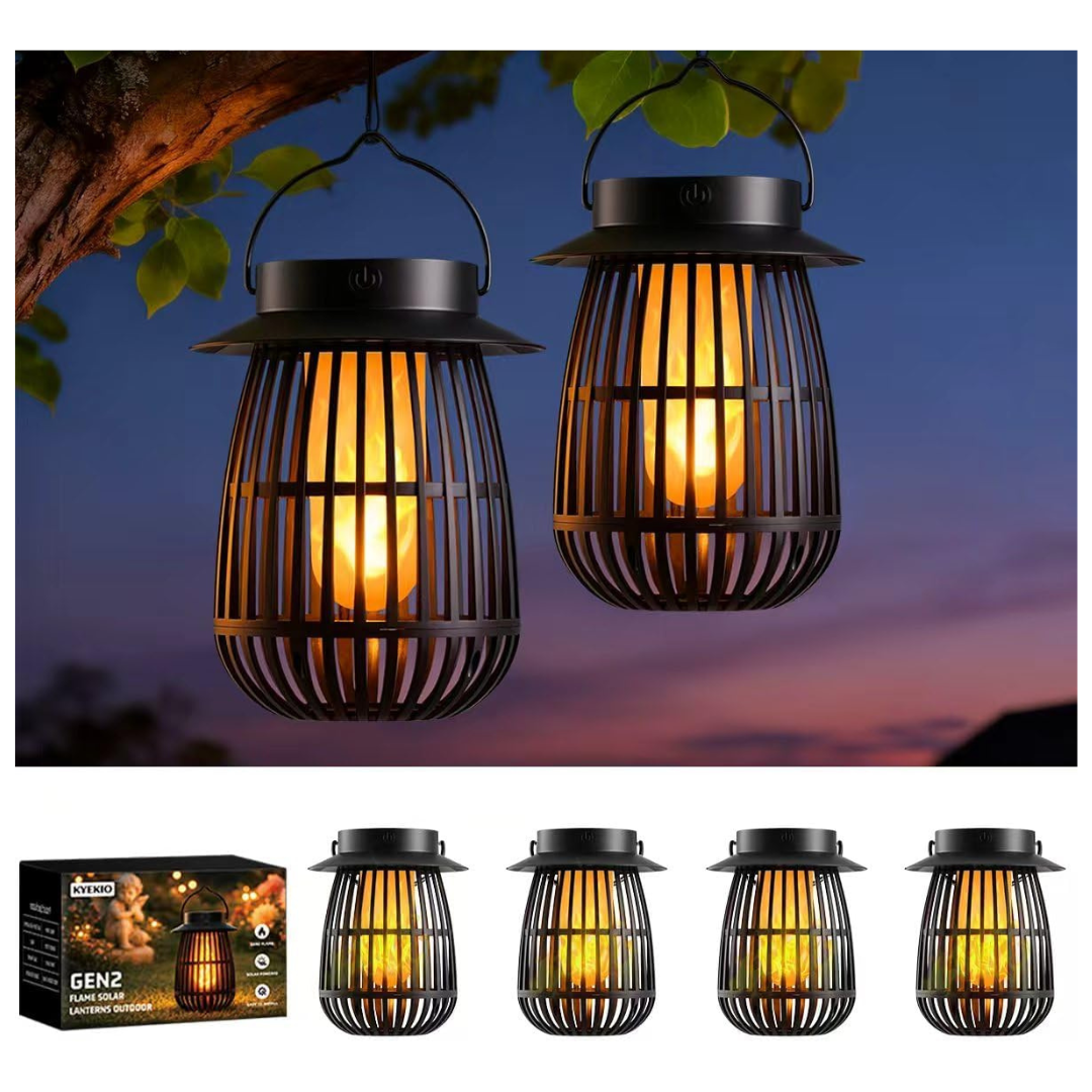 4-Pack Gen2 Flame LED Flickering Flame Solar Or USB Rechargeable Lanterns