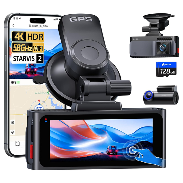 Pelsee S3 Touch 4K Front & Rear Dash Cam W/ Starvis 2 Sensor & 128Gb SD Card