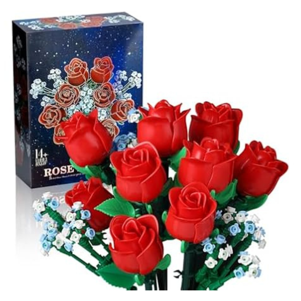 648-Piece Red Rose Bouquet Building Toy Set