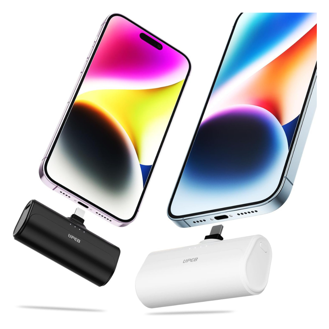 2-Pack 5000mAh Small Portable Power Bank With Built-In Cable