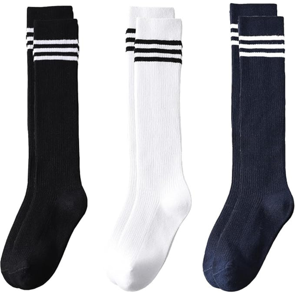 3-Pairs Cotton Knee High Socks With Stripes