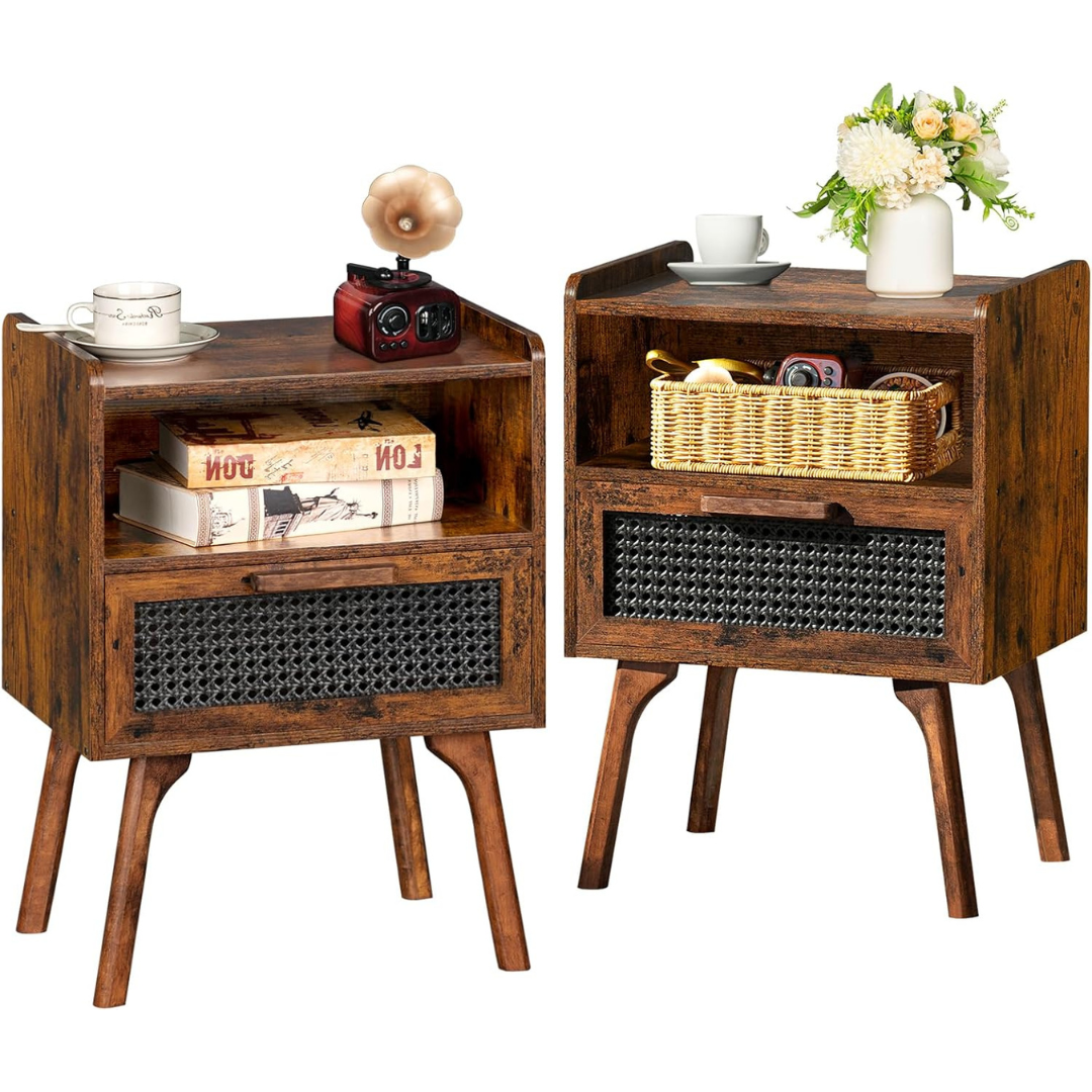 2-Pack 15.94" x 11.81" x 22.87" Lerliuo Rattan Nightstands