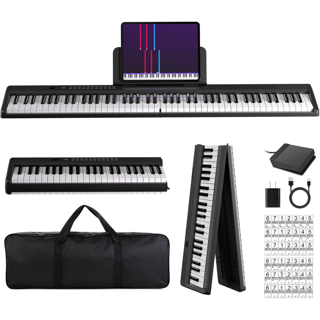 88-Key Portable Folding Piano Keyboard With Bluetooth MIDI & Carry Case