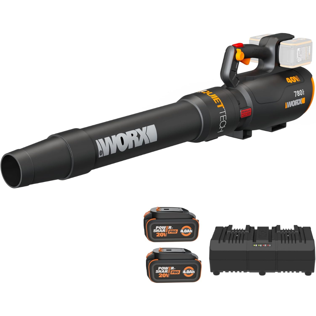 WORX Cordless Leaf Blower, Electric Blower W/ 2 4.0 Ah Batteries & Charger