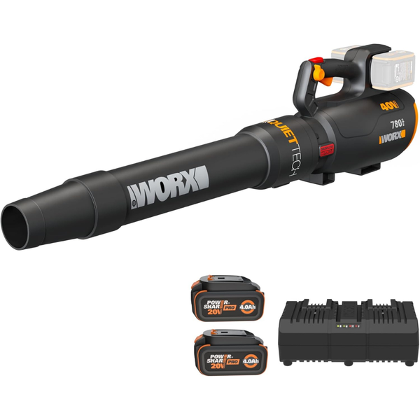 WORX Cordless Leaf Blower, Electric Blower W/ 2 4.0 Ah Batteries & Charger