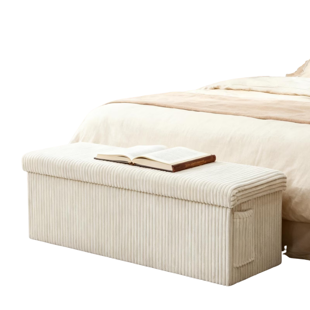 Pinmoco 43" Folding Storage Ottoman Bench with Side Pocket