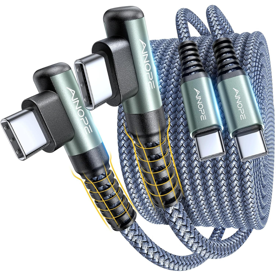 2-Pack 6.6ft Ainope 60W USB-C Braided Angled Fast Charging Cables