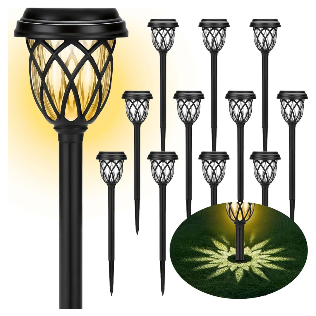 12-Pack Ruhotili Waterproof Solar LED Outdoor Pathway Lights (Warm White)