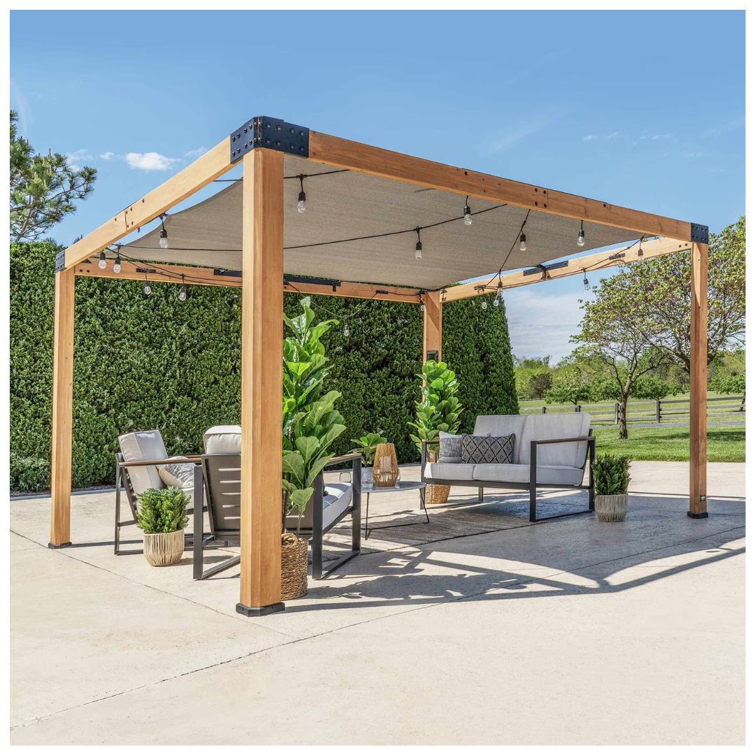 Backyard Discovery 12' X 10' Brendan Cedar Sail Shade Pergola With PowerPort