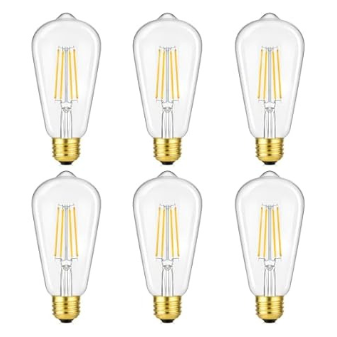 6-Pack VerRon 6W (60W Eq) 800LM Vintage LED Edison Bulbs