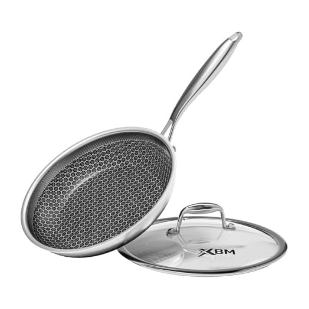 8" Honeycomb Stainless Steel Nonstick Frying Pan With Lid