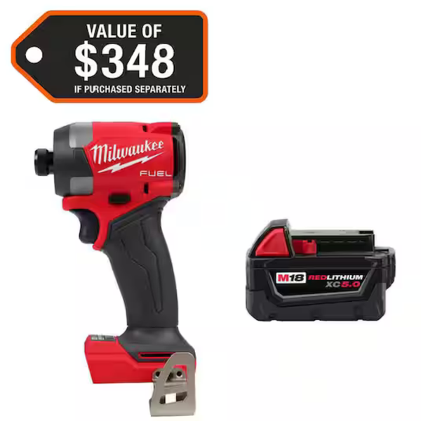 Milwaukee M18 FUEL 18V Brushless 1/4" Hex Impact Driver W/ 5.0 Ah Battery