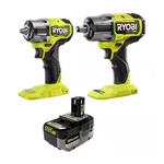 RYOBI ONE+ HP 18V 2-Tool Kit W/ 1/2" & Compact 3/8" Impact Wrench + 4Ah Battery