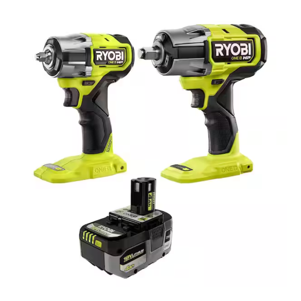 RYOBI ONE+ HP 18V 2-Tool Kit W/ 1/2" & Compact 3/8" Impact Wrench + 4Ah Battery