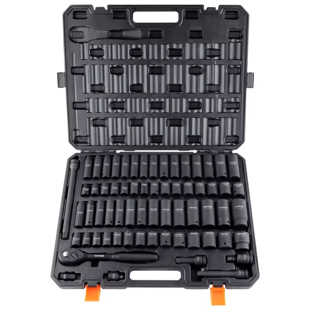 65-Piece Vevor 1/2" Drive Impact Socket Set (SAE & Metric)