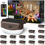 14 Pack 50ft IP67 Waterproof 15 Multi Colors Solar Powered LED Step Lights