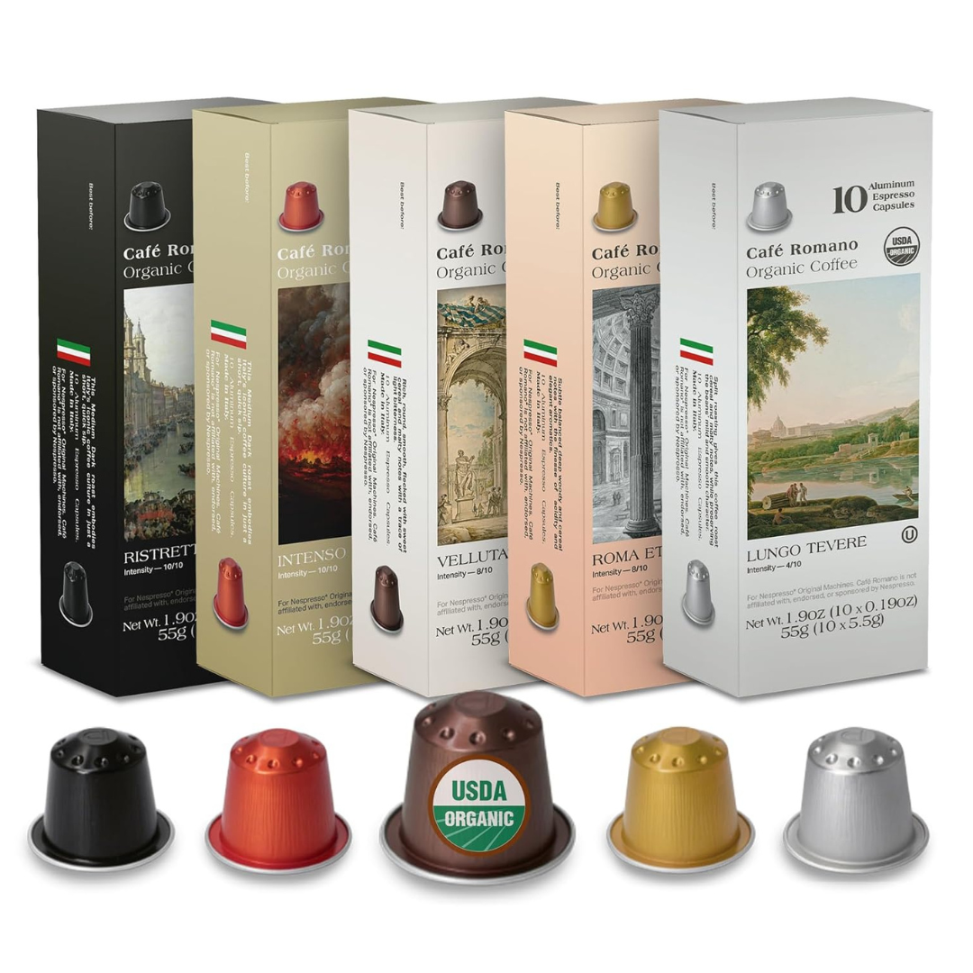 100-Count Cafe Romano Organic Coffee Pods For Nespresso Original (Variety)