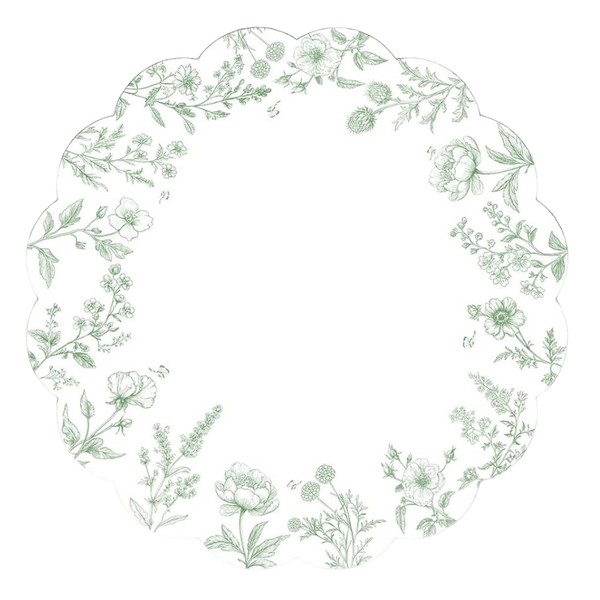 50-Pieces 13.5" Green Flower Round Paper Place Mats