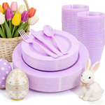 150-Piece Purple Disposable Dinnerware Set With Plates