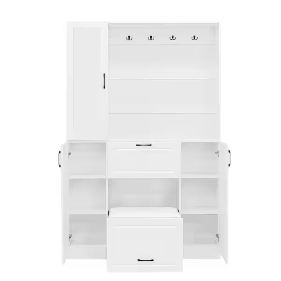 Harper & Bright Designs 51" Hall Tree With Shoe Cabinet