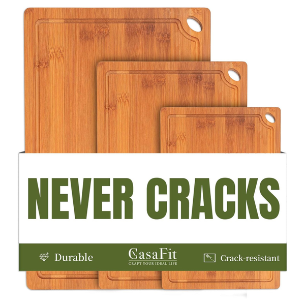 3-Piece Organic Bamboo Cutting Kitchen Board Set