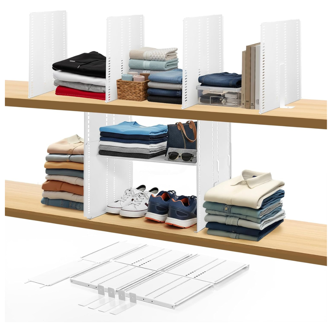 TrueBlueBamboo Adjustable Height Strong Metal Shelf Divider Organizer