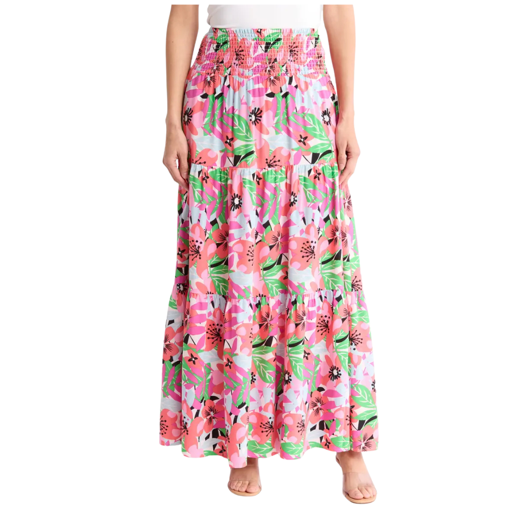 BY DESIGN Women's Laura Floral Smocked Waist Tiered Maxi Skirt