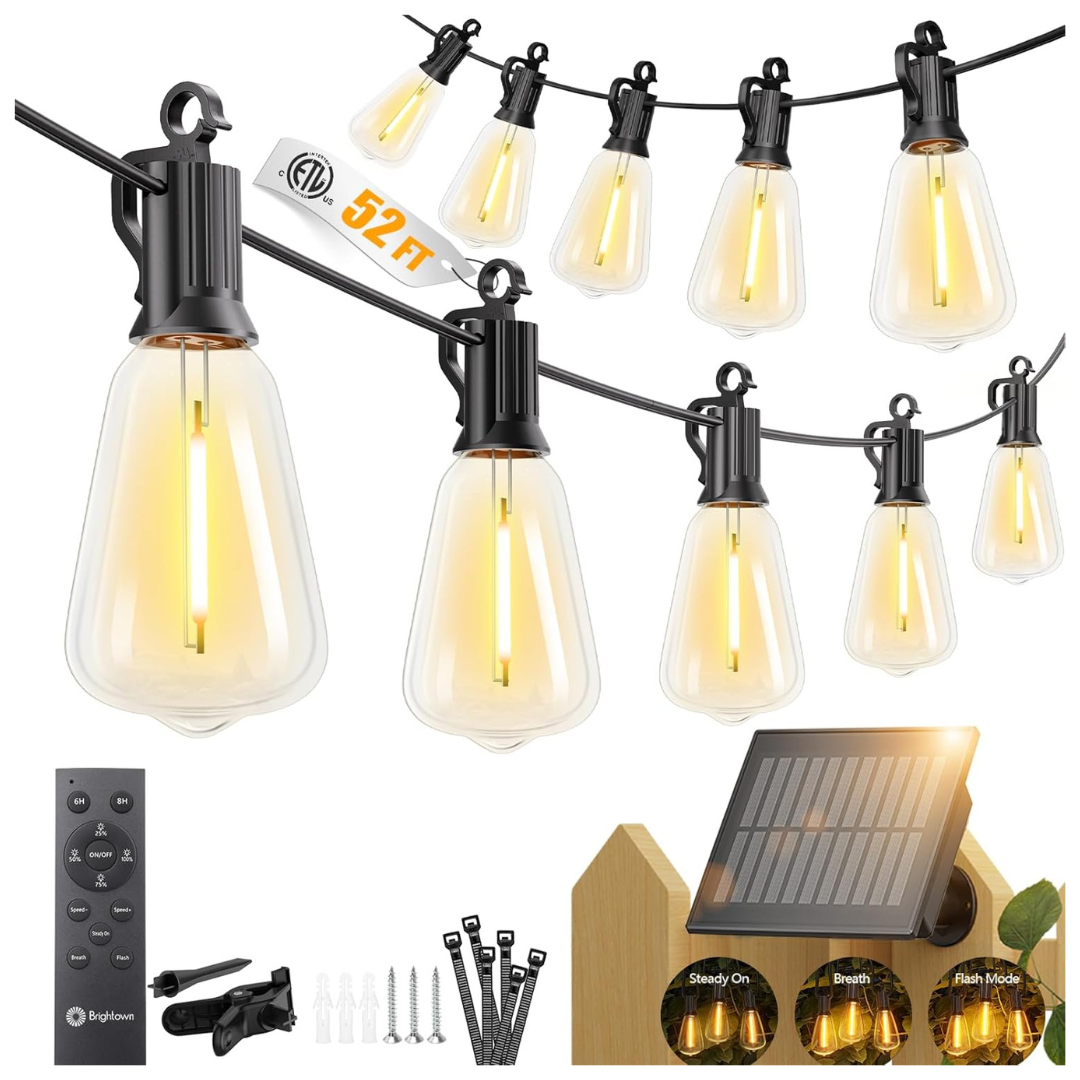 52' Brightown Outdoor Waterproof Solar String Lights W/ Remote