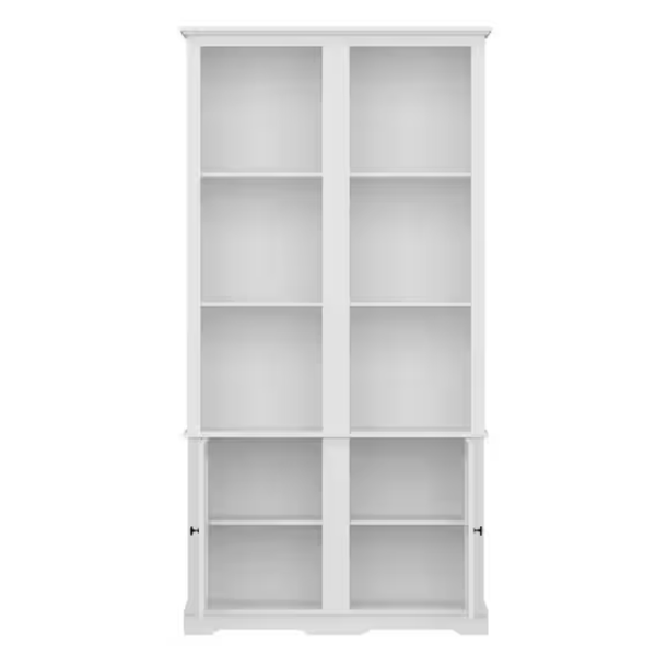70.9" H Wooden Storage Cabinet With Glass Doors And Open Shelves
