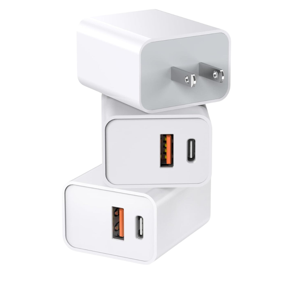 3-Pack 20W Dual Port QC + PD 3.0 USB-C Wall Charger Adapter