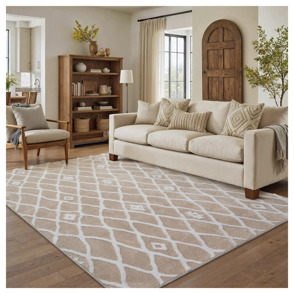 5' X 7' Beige Brown Washable Non-Slip Living Room Area Rug