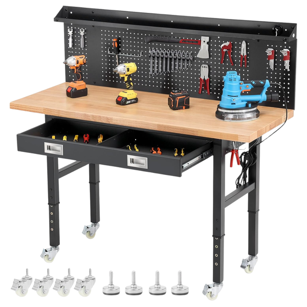 60" Rubber Wood Top Garage Work Bench W/ Drawers & Wheels (Various)