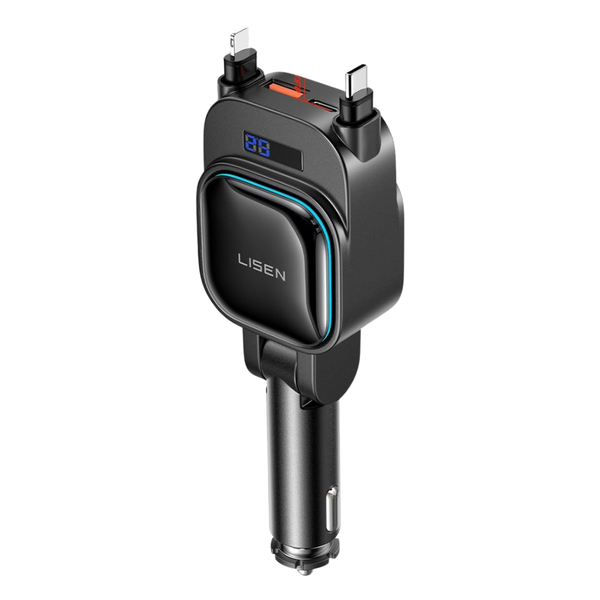 LISEN 4-in-1 Up To 96W Car Charger W/ Retractable USB-C + L Cable