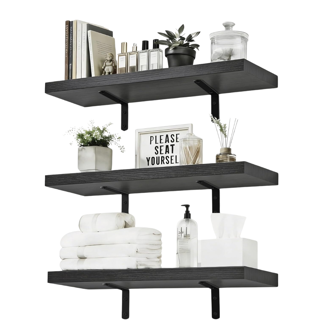 Set Of 3 Duvique 15.7" Wall Mounted Floating Wood Shelves