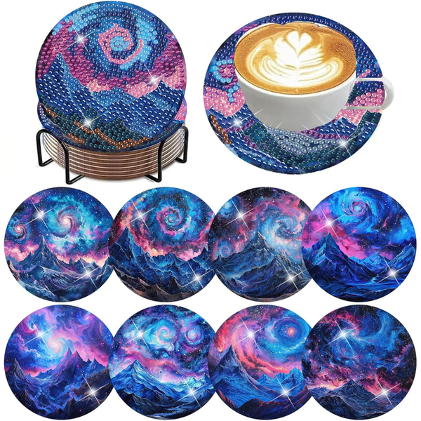 8-Pack 4" Non-Slip Diamond Painting Coasters w/ Holder