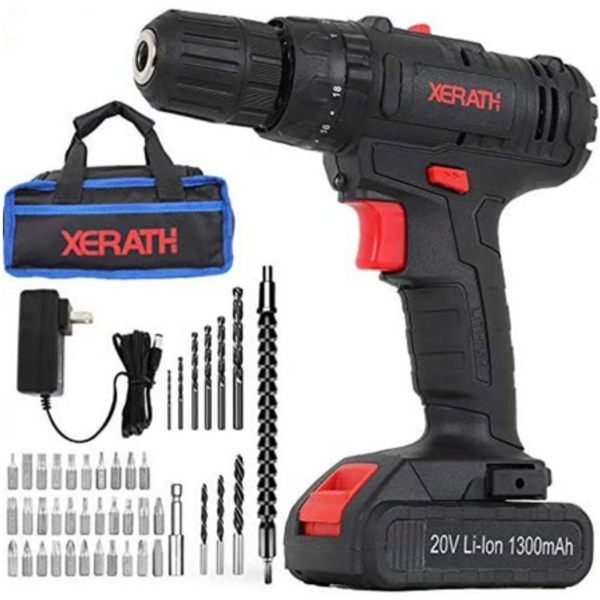 46-Piece 20V Cordless Powerful Motor Drill Driver Kit