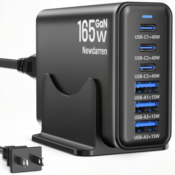 165W Gan 6-Port USB-C Fast Charging Hub Adapter (4 Colors)