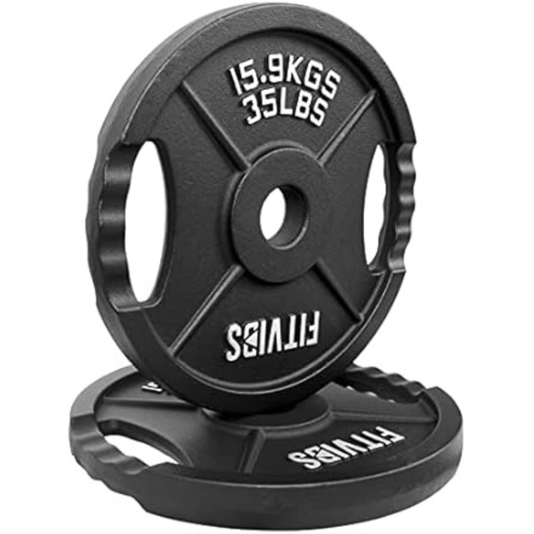 1-Pair 35-lb Fitvids Olympic 2" Cast Iron 2-Hole Style Weight Plate Set