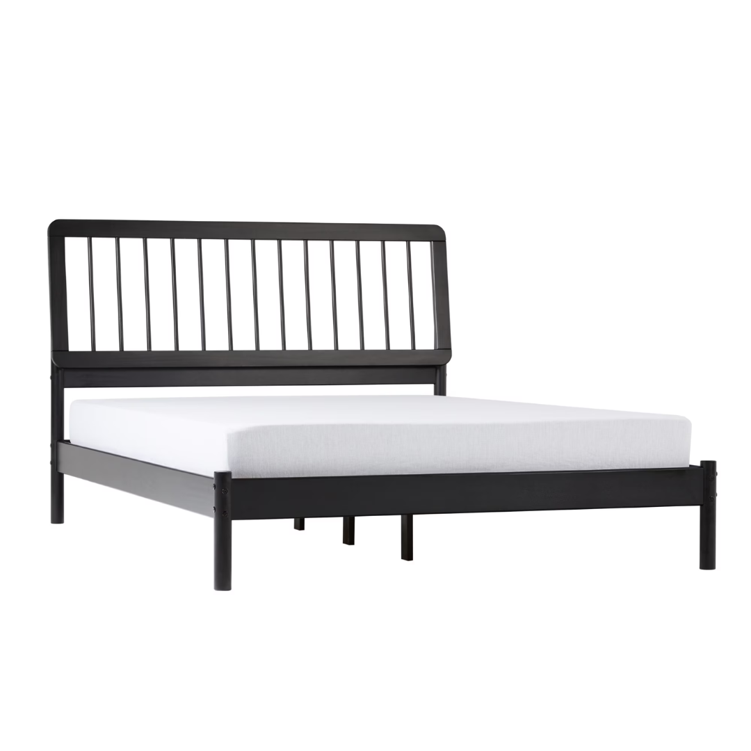 Walker Edison Mid-Century Modern Slatted Solid Wood Queen Bedframe