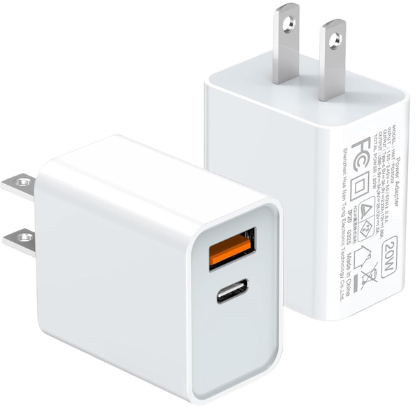 2-Pack 20W Dual-Port USB-C PD Fast Wall Charger Block