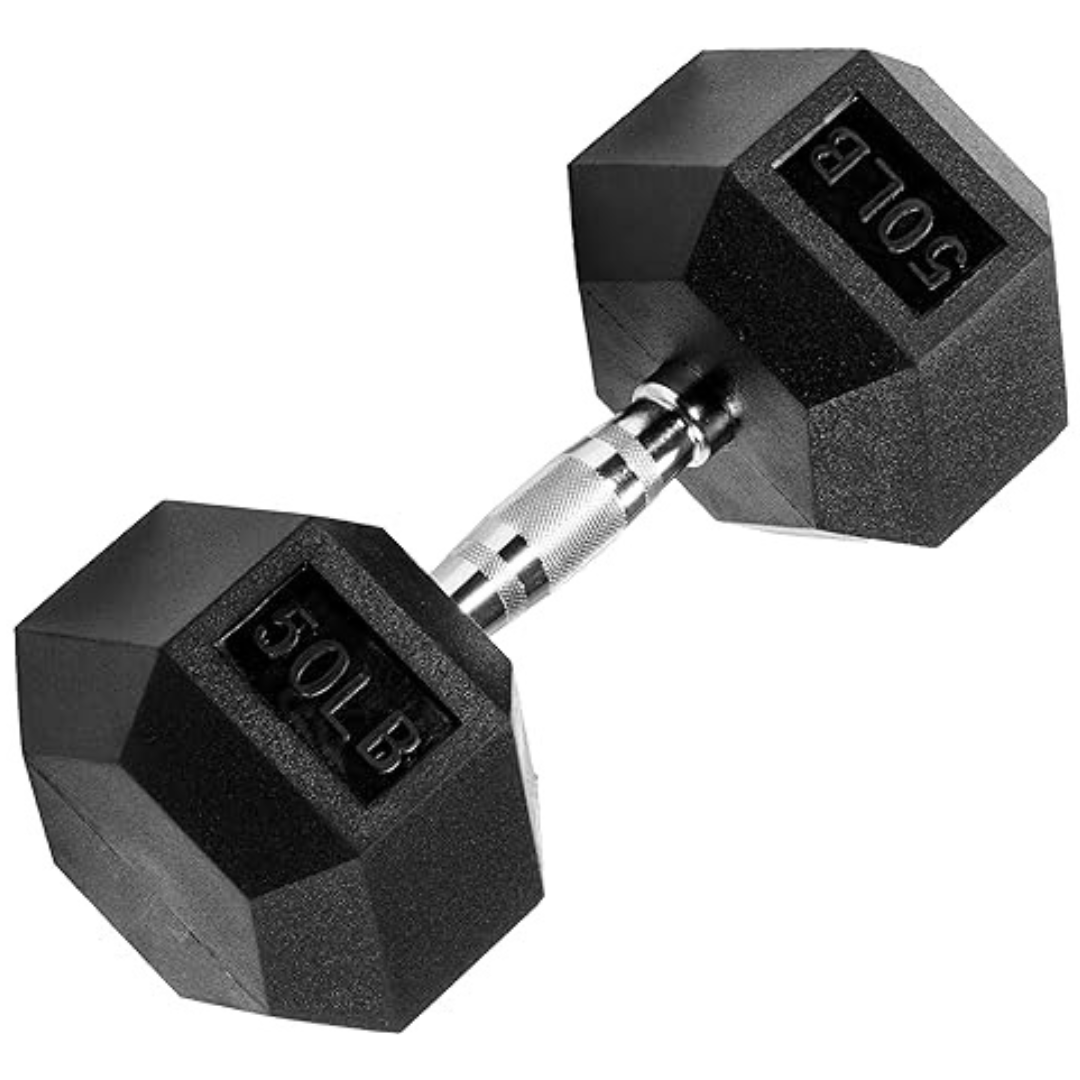 Signature Fitness Fitvids Rubber Encased Hex Dumbbell (50lbs Single)