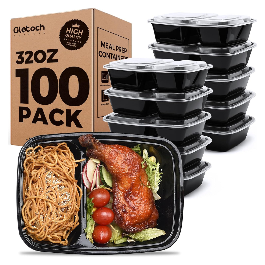 100-Pack (200-Piece) 32 oz Meal Prep Containers With Lids