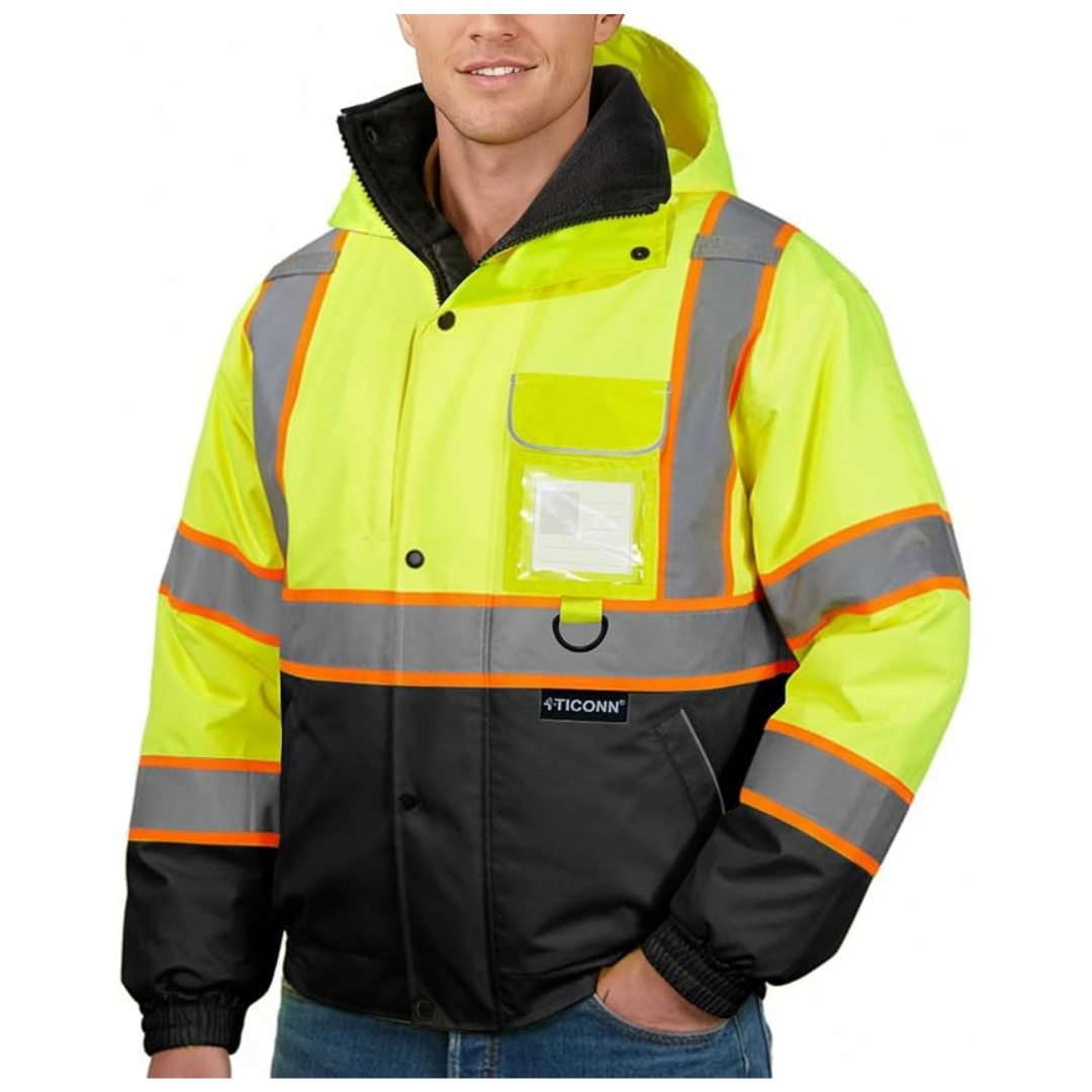 Men's ANSI Class 3 Hi-Vis Waterproof Reflective Rain Jacket