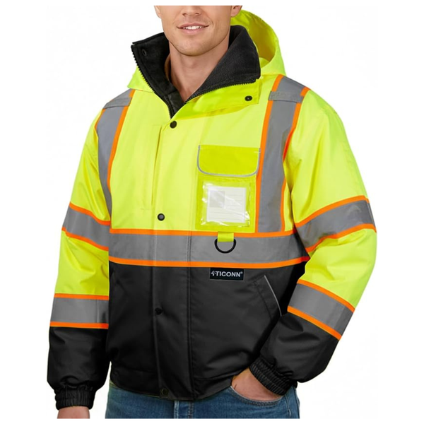Men's ANSI Class 3 Hi-Vis Waterproof Reflective Rain Jacket