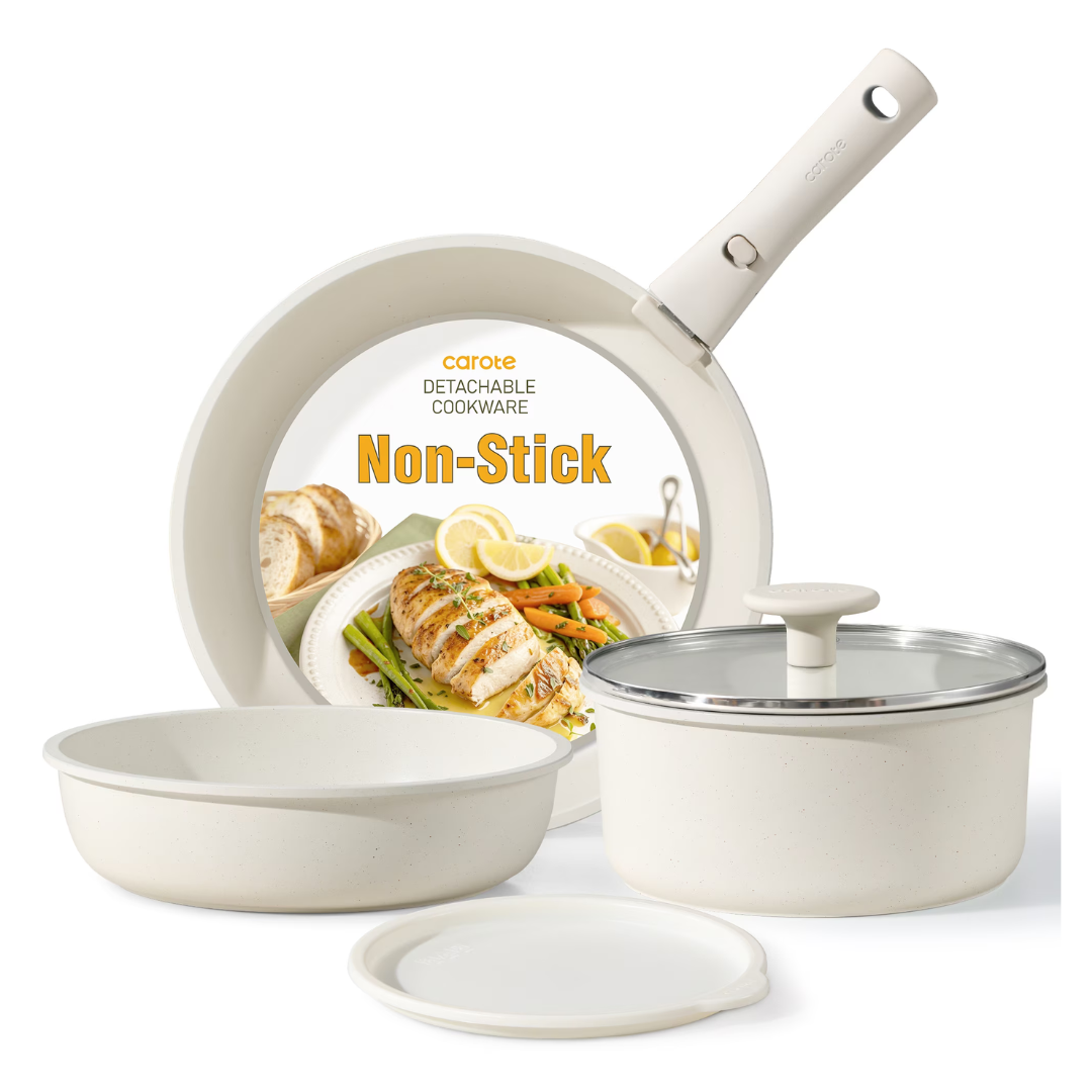 6-Piece Carote Nonstick Pots & Pans Cookware Set W/ Detachable Handles (2 Colors)